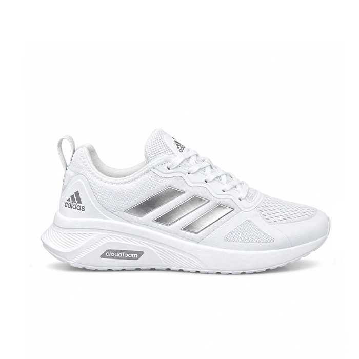 کفش کتانی وارداتی رانینگ و پیاده‌ روی آدیداس مدل کلودفوم Adidas Cloudfoam سبک و تنفس‌پذیر (سفیدنقره ای)