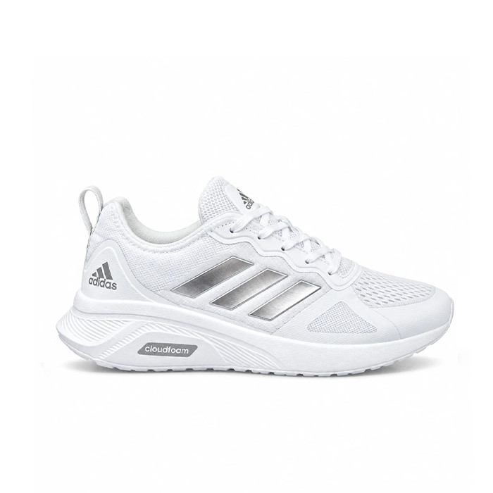 کفش کتانی وارداتی رانینگ و پیاده روی آدیداس مدل کلودفوم Adidas Cloudfoam سبک و تنفسپذیر (سفیدنقره ای)